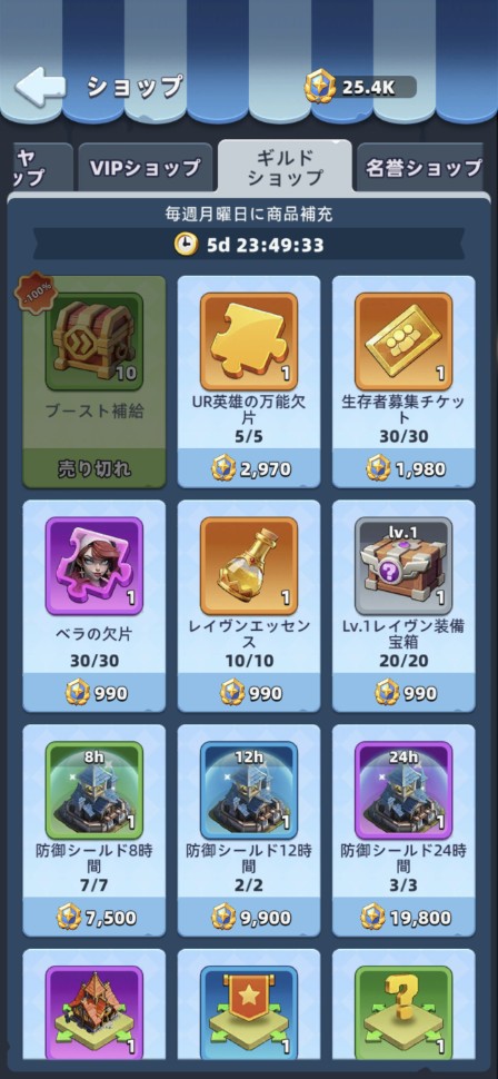 ギルドショップの商品