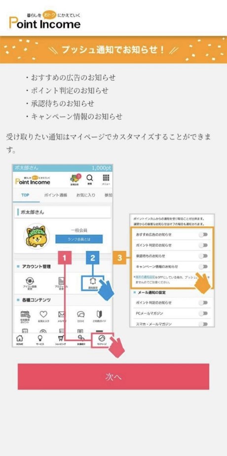 ポイントインカム登録画面